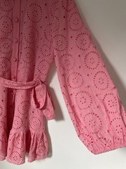 Fanco Eyelet Button Down Pink Mini Ruffled Cotton Dress Sz M See Measurements