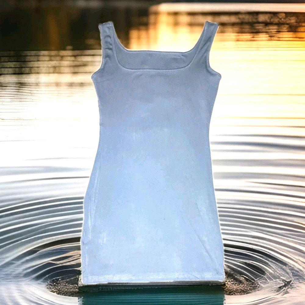 Women&rsquo;s Square Neck Blue Size Small Mini Dress Ribbed Bodycon Tank Dress Soft