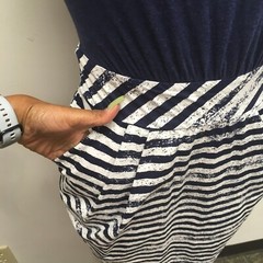 Little Yellow Button Blue Stripe Cap Sleeve Scoop Pleated Tie A-Line Dress XS