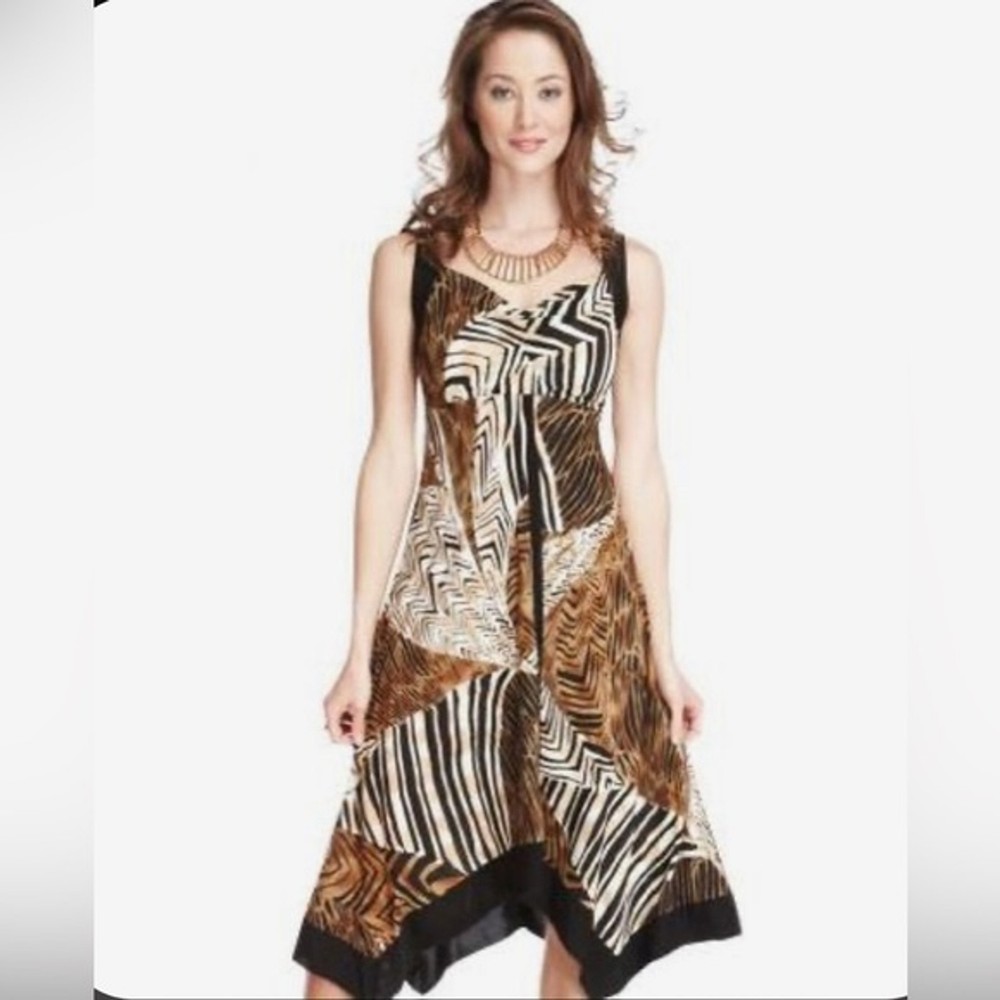 Black and Brown animal pattern print midi dress size 10