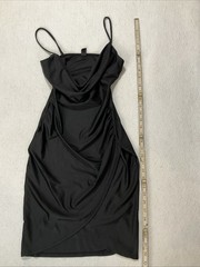 Windsor Black Stretch Ruched Bodycon Mini Dress Spaghetti Strap Cowl Size Small