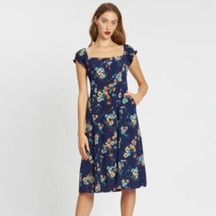 Navy Vibrant Floral Printed Revolve Capulet Mae Midi Dress