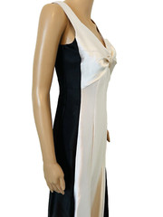 VTG JESSICA MCCLINTOCK White/Black Criss Cross Back Evening Gown Maxi Dress Sz 6