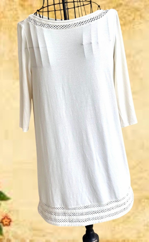 J Jill Dress XS Extra Small Cream Work Casual Church Open Cut Neck Hemline