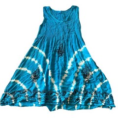 India Boutique Turquoise Free Size Tank Dress Tie Dye Hippie Festival Ren Faire