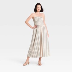 Women Smocked Maxi Dress – A New Day Beige M