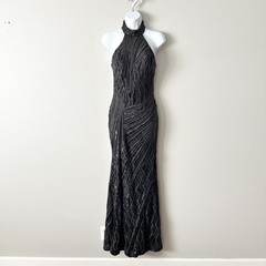 AQUA Sequin Argyle Halter Neck Floor Length Trumpet Mermaid Gown Dress Size 2