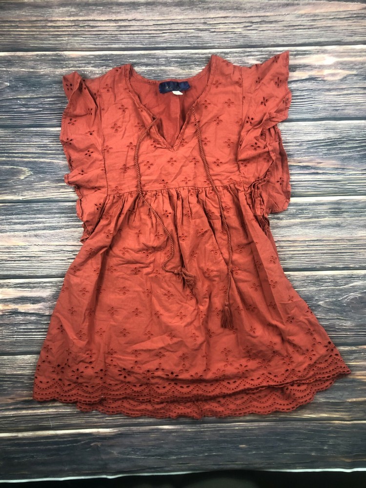 Francescas Womens Size XXS Red Cadence Eyelet Shift Dress