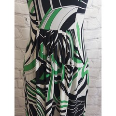 Bisou Bisou Michele Bohbot Dress Womens 4 Green Black Geometric VNeck Cap Sleeve