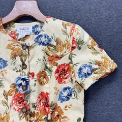 Talbots Dress Womens Petites 8 Button Front Floral Linen Blend Short Sleeve