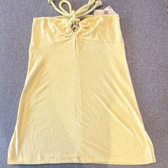 COCOA Yellow Terry Halter Sundress Rope Tie Sleeveless. Cover Up.Size L.Y2K