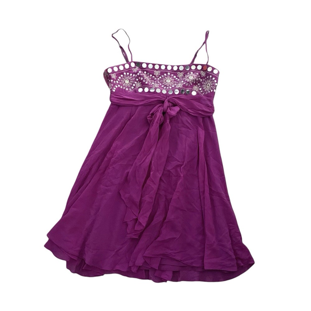 BCBG Maxazria Sz 8 Boho Sequin Bedazzled Empire Metallic Baby Doll Mini Dress