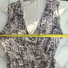 Allsaints Priya Snake Print Ruffle Pring Wrap Mini Dress Sleeveless Beige Large