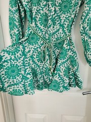 Shein Random Allover Print Lantern Sleeve Belted Shirt Dress Size M