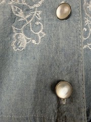 Jennifer Moore Denim Midi Button Front Dress Size L Cottagecore Embroidered Blue