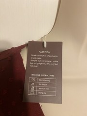Famition Women&rsquo;s Dark Red Swiss Dot Dress Long Sleeve Tiered Dress Size XL NWT
