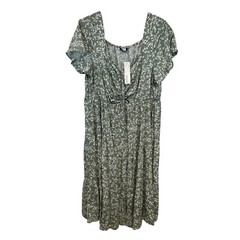 City Chic Green Floral Womens Dress Size 26 us Drop Waist Boho square Neck plus