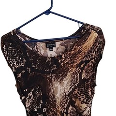 En Focus Studio Dress Womens 8 Brown Caramel Ivory Excellent Snake Print Ruched