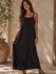 Quince Organic Cotton Black Gauze Maxi Dress Size Medium
