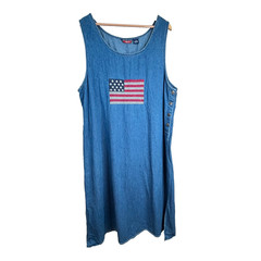 Embroidered Denim Maxi Dress 2X 90s Butter Mom USA Flag Old Money July 4 Jumper