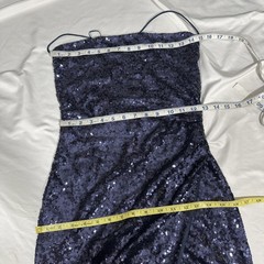 NEW Lena [ Small ] Sequin Cowl Neck Side Slit Knee Length Dress in Blue U1462