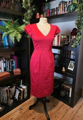 Oasis red V neck pencil wiggle vintage style midi dress 10