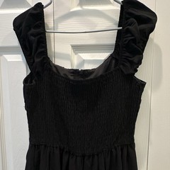Mixed Threads Black Solid Square Neck Smocked￼Stretch Midi Dress Women’s L
