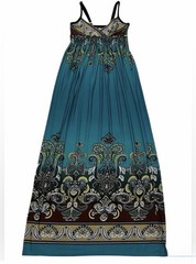 Bailey Girl Teal Paisley Maxi Dress V-Neck Adjustable Straps Smocked S