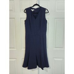 Pendleton Womens Navy Blue Notched V-Neck Sleeveless Fit Flare Midi Dress Size 8