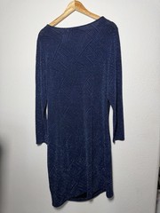 DENNIS by Dennis Basso Blue Glitter Knit Cowl Neck Sheath Dress 2XL
