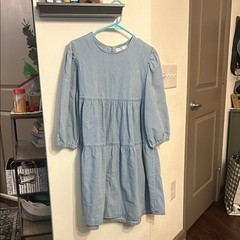 Mango Chambray Tiered Dress