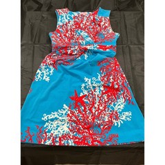 Lilly Pulitzer Blue Red Coral Starfish Print V-Neck Empire Waist Dress Small