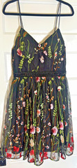 Mac Duggal Sz 10 Black Floral Embroidered Beaded Mesh Fit & Flare Cocktail Dress