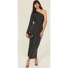 Something Navy | Chocolate Brown Sultry One-Shoulder Dress | Size Medium