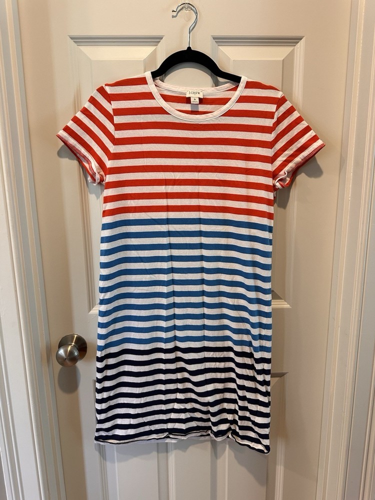 J.Crew Women’s Small Red White Blue Striped T-Shirt Dress Short Sleeve Casual