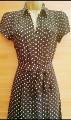 Vintage 1940s 1950s Style brown polka-dot party shirtwaist party dress Size 10