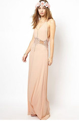 Jarlo Cami Strap Maxi Dress With Lace Insert Peach Size UK 6