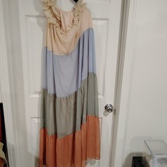 Entro NWT One Shoulder Maxi Dress Large Pastel Color Block Sparkle Lined
