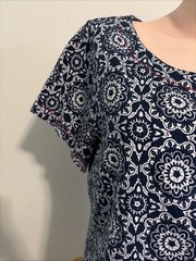 Hatley dress XL features a navy blue and white geometric medallion pattern