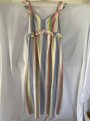 FOR THE REPUBLIC Multicolor Striped Smocked Ruffle V-Neck Midi Sundress S
