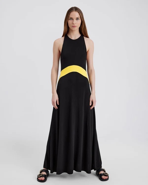 NWT Solid & Striped Black Yellow Jonati Maxi Dress S