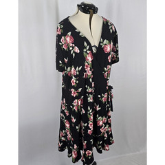 Justify Wrap Dress Women&rsquo;s 3X Black Pink Green Floral Short Sleeve Midi
