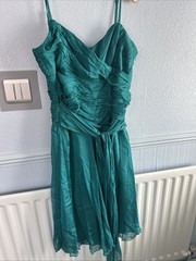 Laura Ashley Teal Silk Polyester Lined Thin Straps Dress Size 16