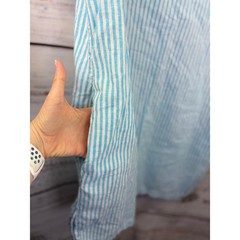 LA RELAXED Woven Aqua Stripe Organic Cotton / Linen Dress Medium USA MADE