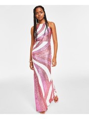 B DARLIN Womens Maxi Dress Pink Fitted Strappy Back Lined Juniors 12