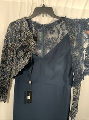 NWT $308 Tadashi Shoji Darya Crepe & Embroidered Lace Gown Blue [SZ 14 ] #G715