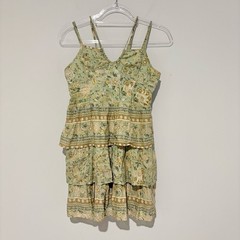 American Eagle Floral Tiered Smocked Halter Strap Mini Dress Green Tan Small