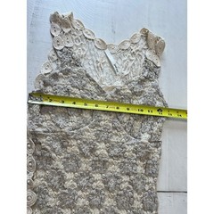 Just Me Crochet Lace Boho Mini Dress Cream Taupe Floral Small