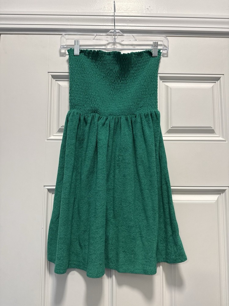 Love, Fire Green Solid Strapless Terry Cloth Dress Size M/M