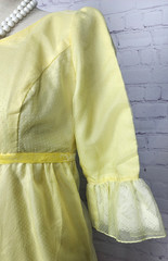 Vtg 60&rsquo;s Lorrie Deb Dress Long 3/4 Sleeve Yellow Swiss Dots Hippie MOD Size XS